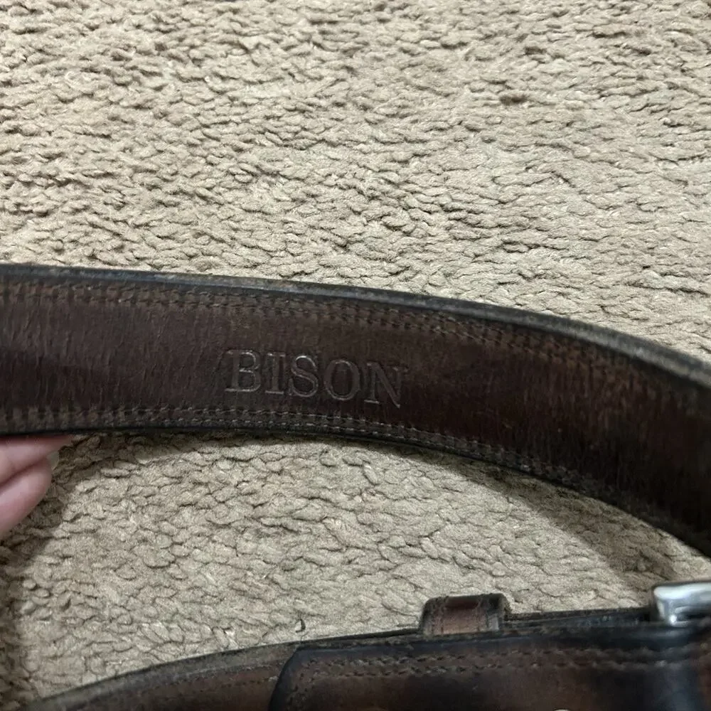 Hanks Belts Mens Size 38 Bison Leather Belt Brown Made in USA